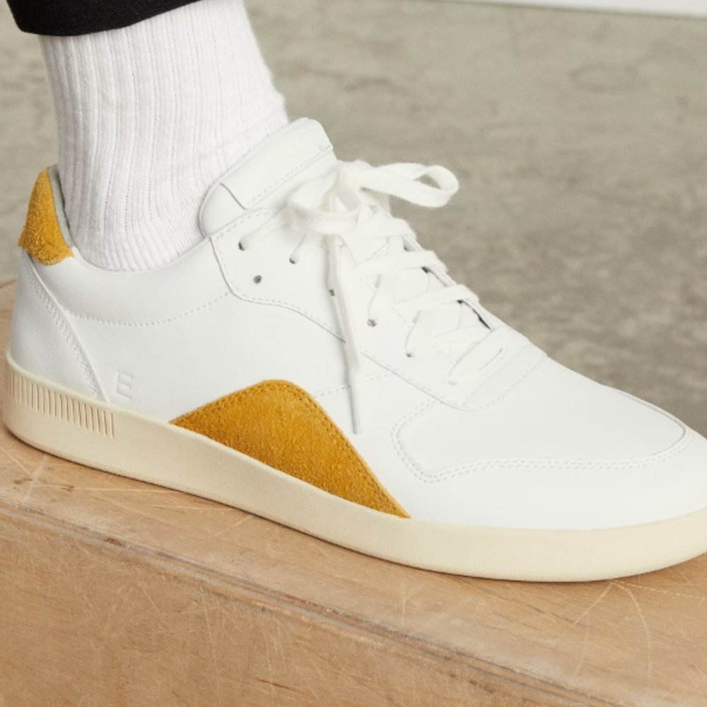 EVERLANE The ReLeather® Court Sneaker | White/Mustard | M6.5 | NWOB